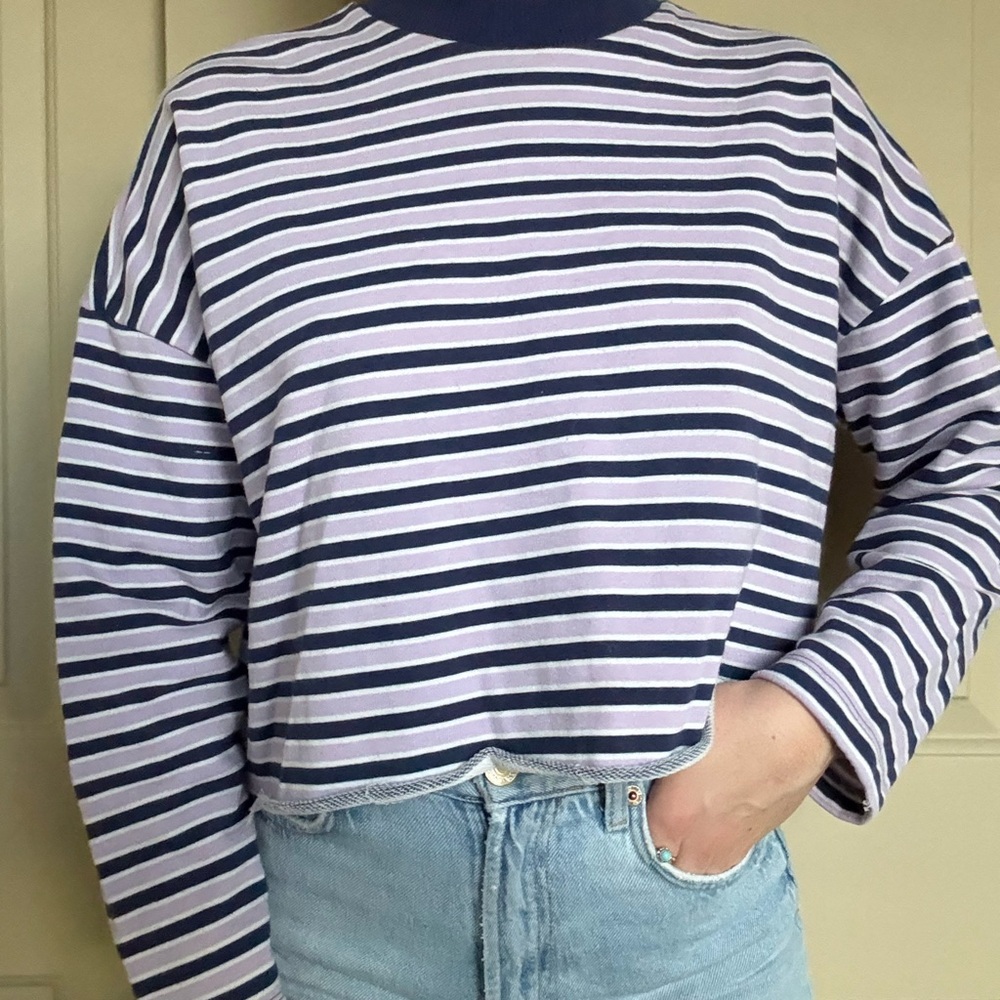 Striped Long Sleeve Mock Neck Pullover